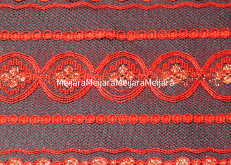 China Rojo metálico respetuoso del medio ambiente de la tela del cordón, material elástico CY-LW0208 del cordón proveedor
