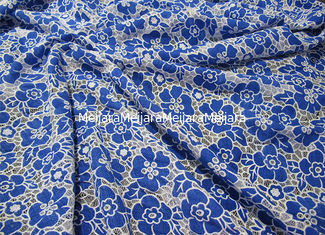 China Azul hecho punto de la tela del cordón del poliéster del algodón con el cordón de la flor de la quemadura (CY-DK0019) proveedor