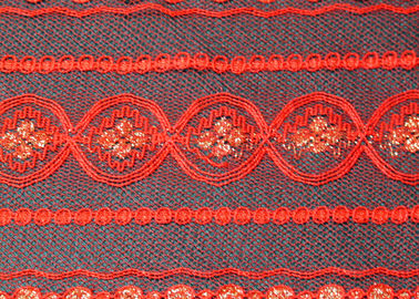 Rojo metálico respetuoso del medio ambiente de la tela del cordón, material elástico CY-LW0208 del cordón proveedor