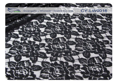 Tela de nylon del cordón del algodón negro de la flor, nilón del 65% del + algodón CY-LW0016 35% proveedor