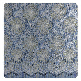 Tela floral azul del cordón del guipur de Chantilly de la flor blanca del oro de la moda proveedor